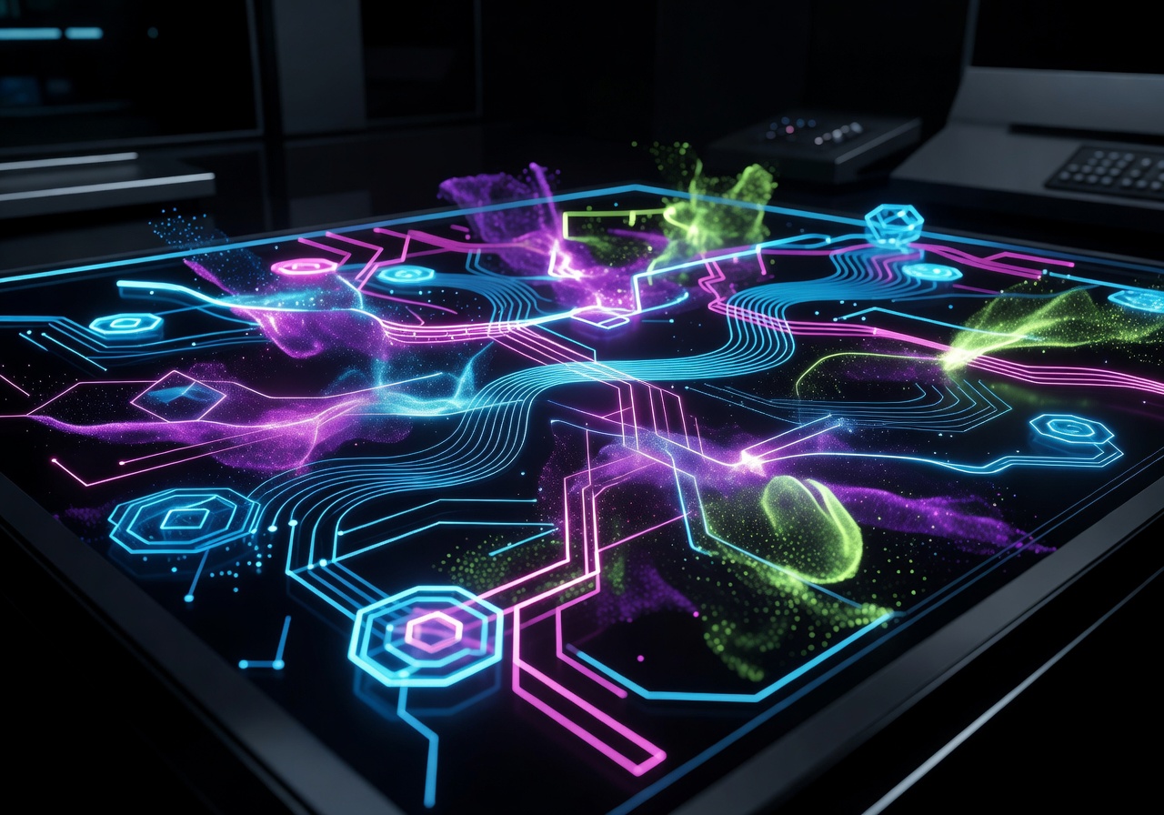Futuristic digital interface glowing in neon colors