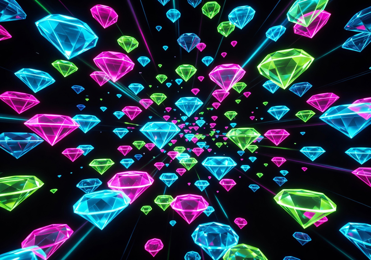 Neon glowing diamonds abstract background